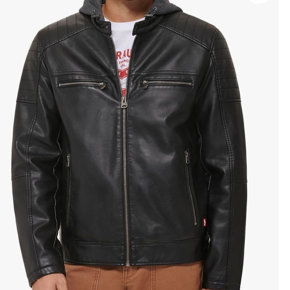 Men's Levi's® Faux Leather Hooded Racer Jacket Large